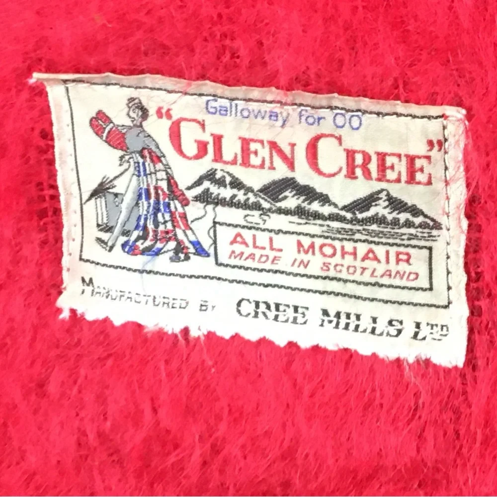 Vintage Glen Cree Scottish Mohair Blanket Red Green Tartan Plaid Throw 52”x78”